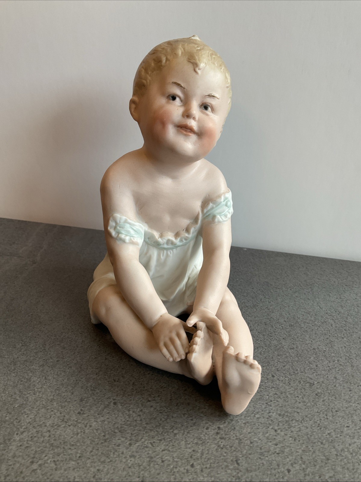 Antique Bisque Porcelain Gebruder Heubach Sitting Piano Baby 6”