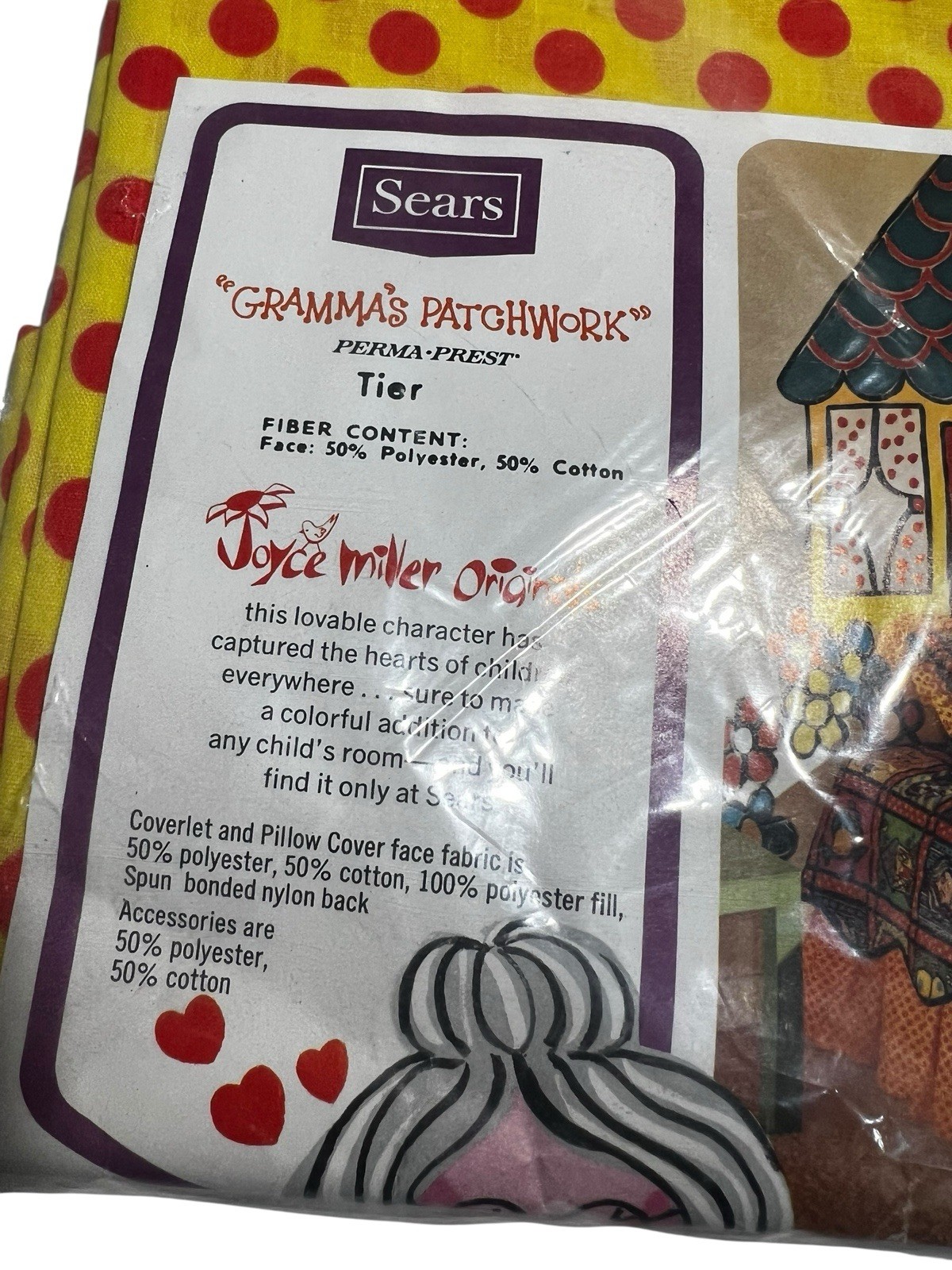 Sears 1968 Grandma’s Patchwork Red Yellow Dot Perma Prest Tier Curtain 82 X 36”