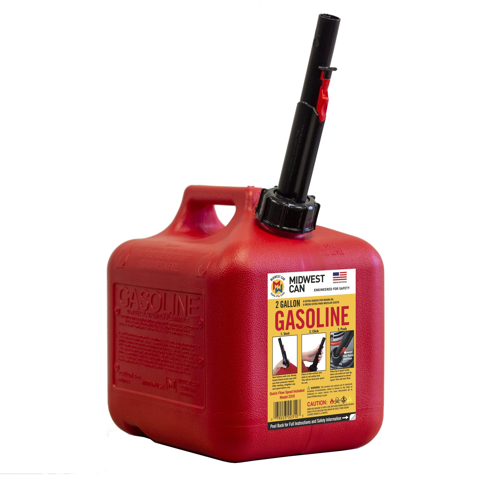 Auto Shut off Gasoline Can, 2 Gallon, 8 Oz. Cpacity, Red in Color, Model 2310-4