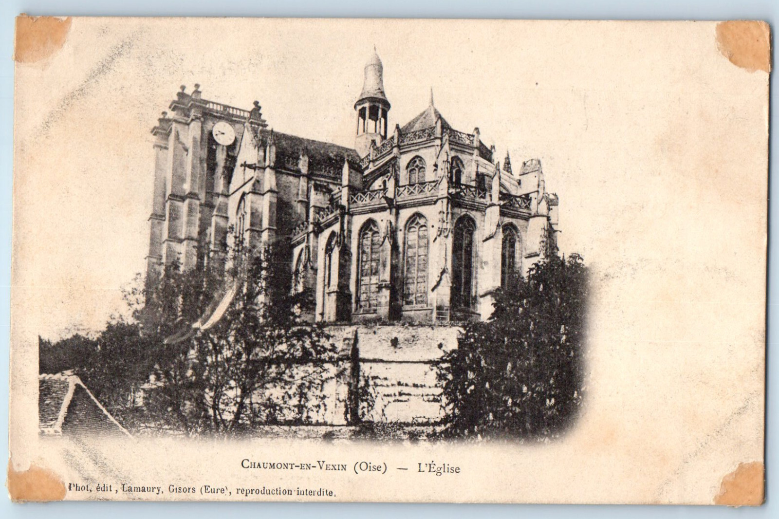 Chaumont-En-Vexin Oise France Postcard Church with Clock View c1905 Unposted