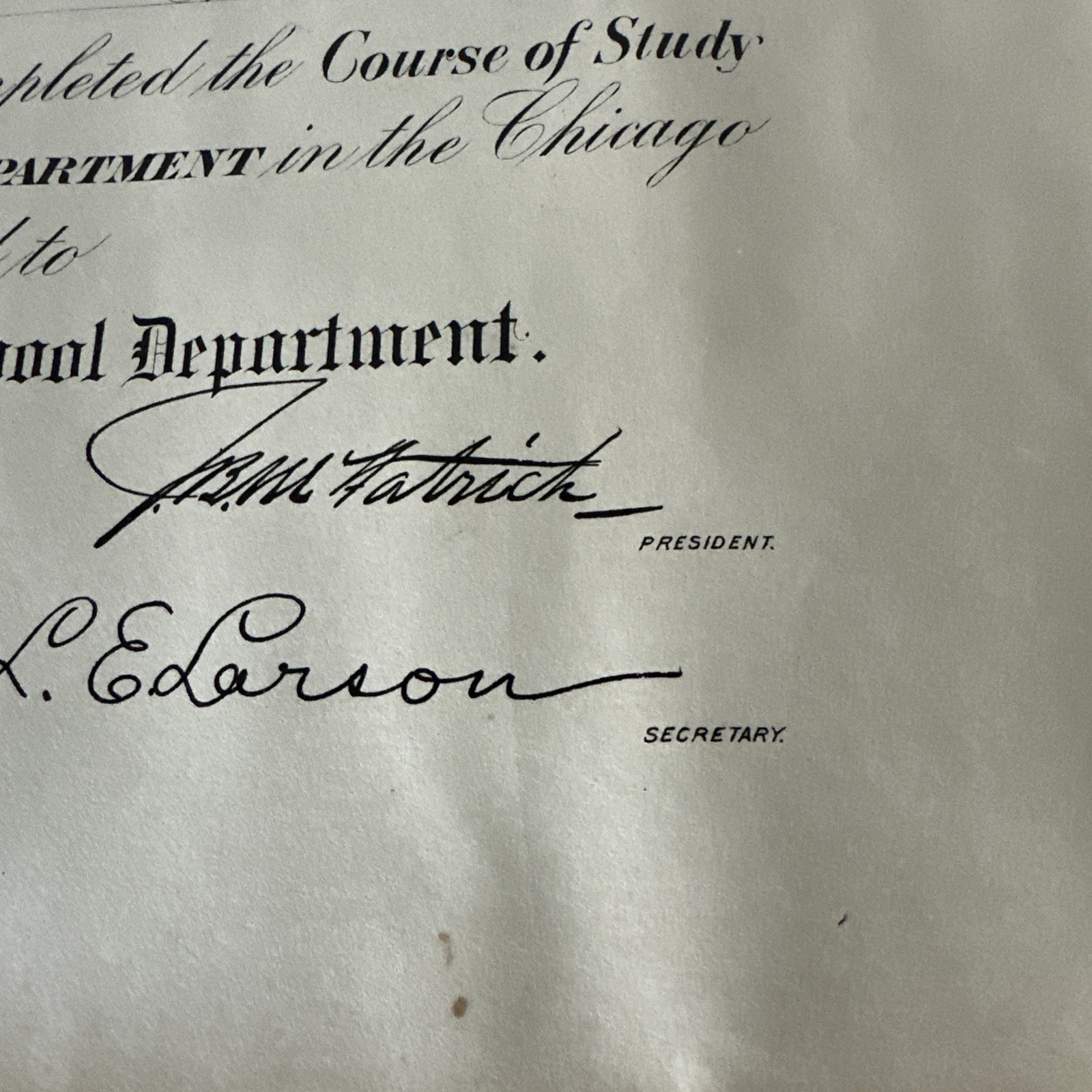 Antique 1912 Public Chicago High School Grammar Diploma Certificate 16×12”