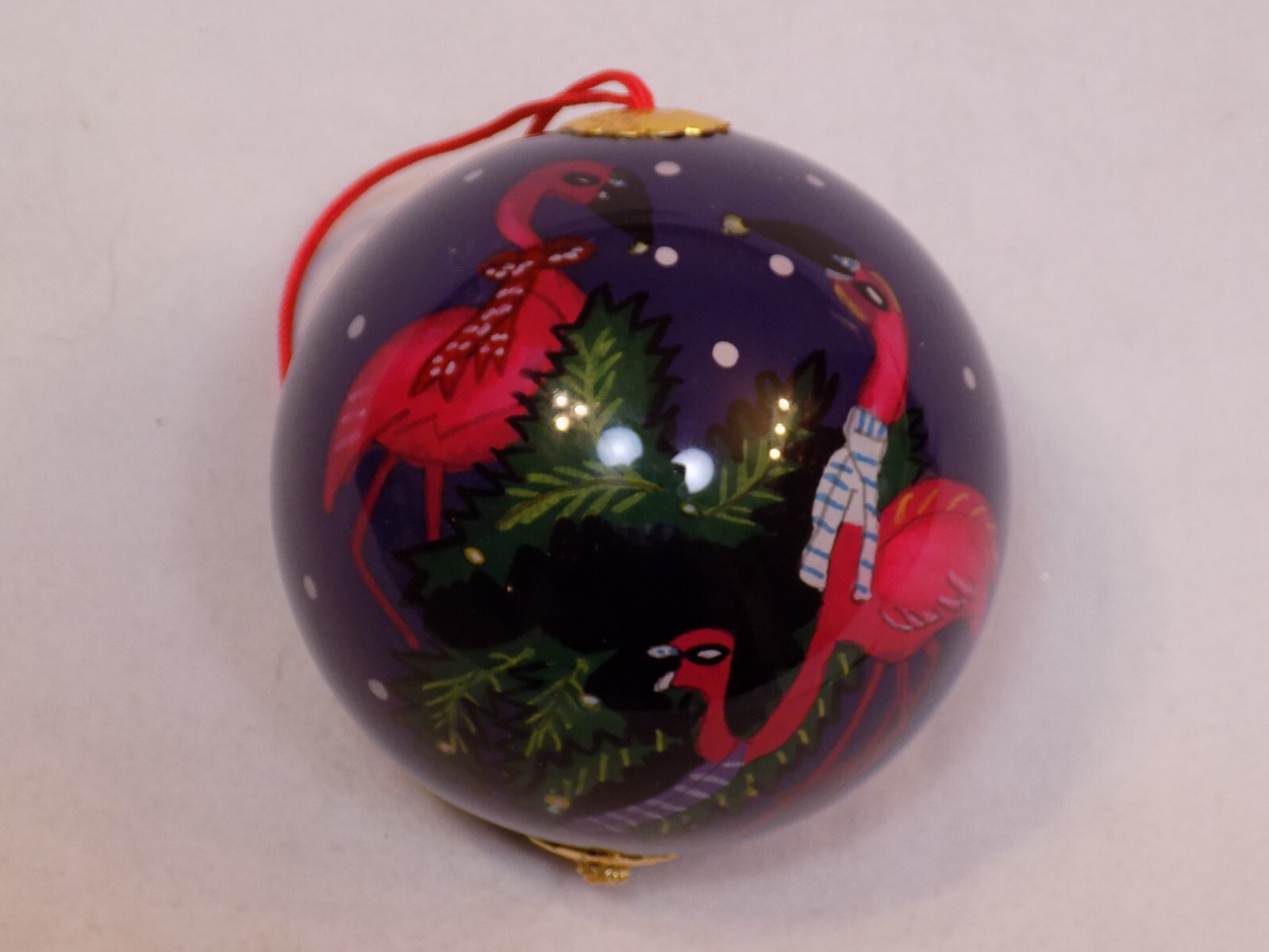 Pink Flamingos Art Blue Ball Ornament Christmas Tree Holiday Beach Birds Scarfs
