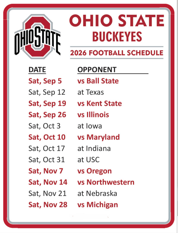Ohio State Buckeyes Large METAL fridge magnet 🏈 2026 Schedule 4×6″