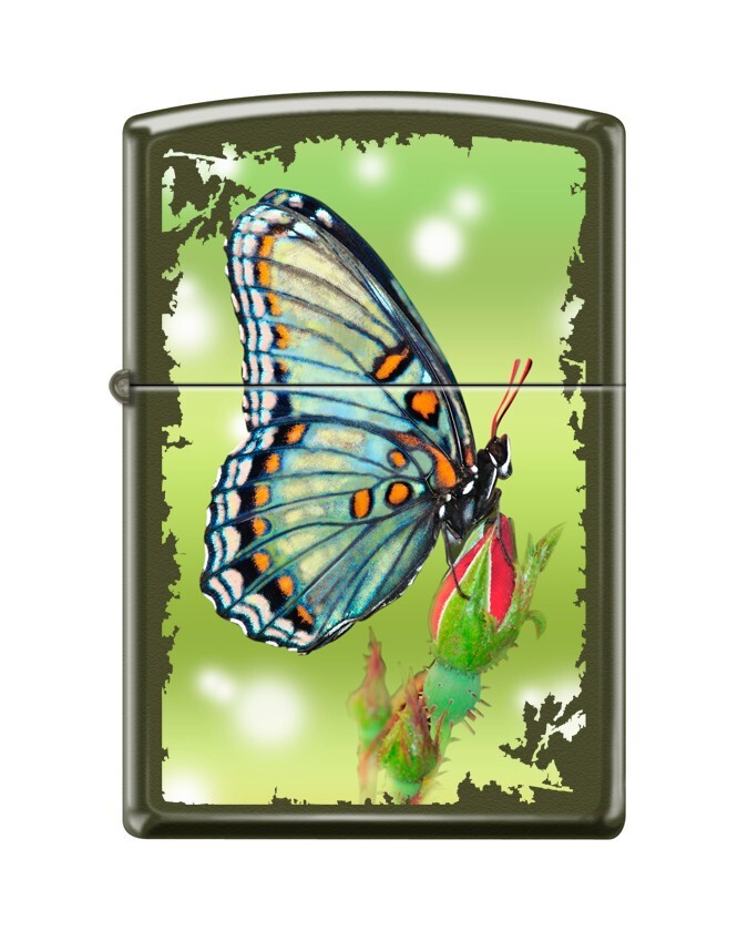 Zippo 1736, Flying Butterfly Design, Green Matte Finish Lighter