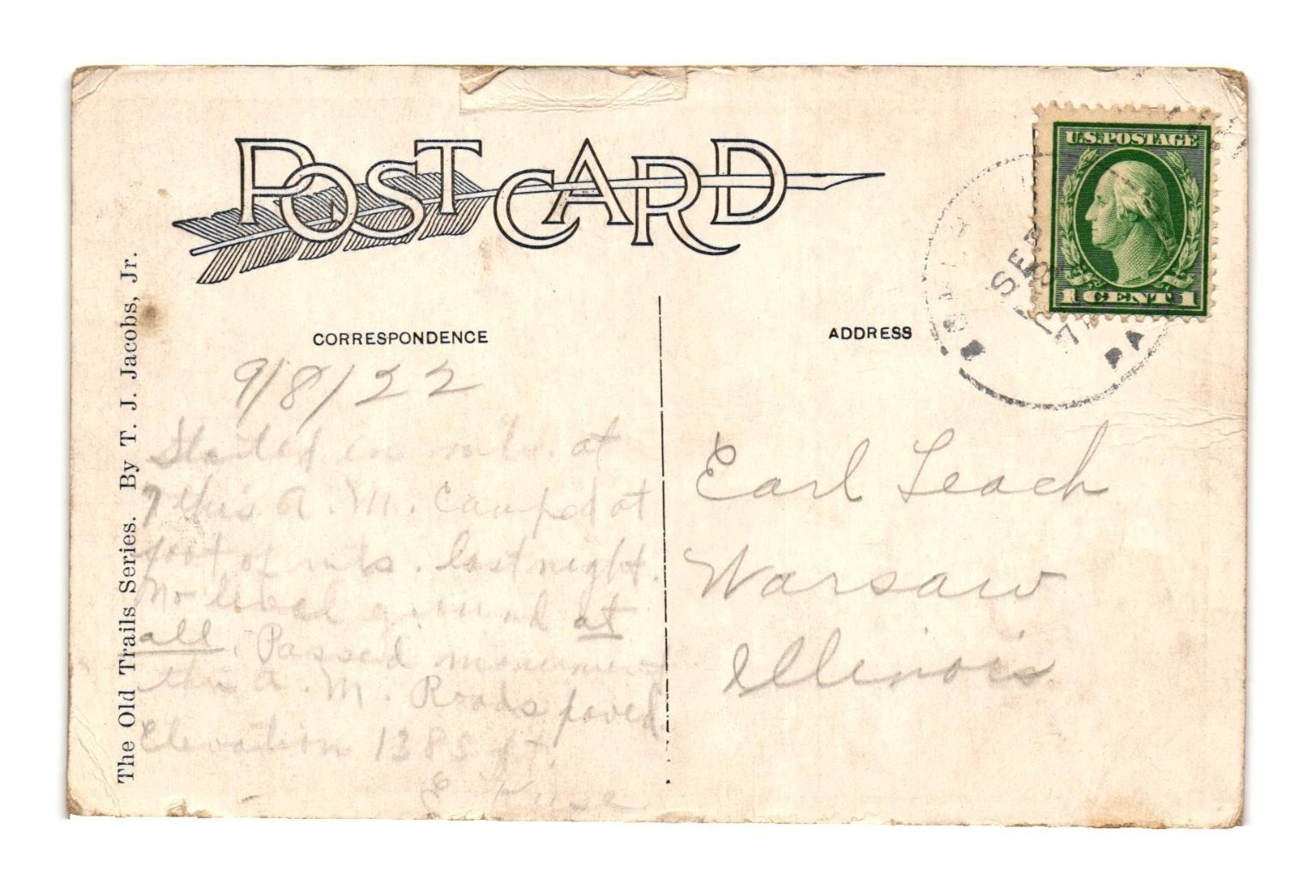 Braddock’s Grave Historical Landmark Old Trails Series Postcard