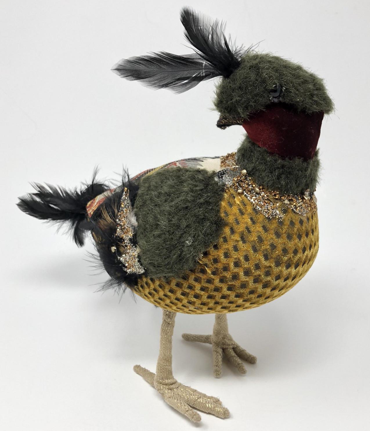 Mark Roberts Quail Figurine Embellished Fabric Feathers Decorative 9.5″