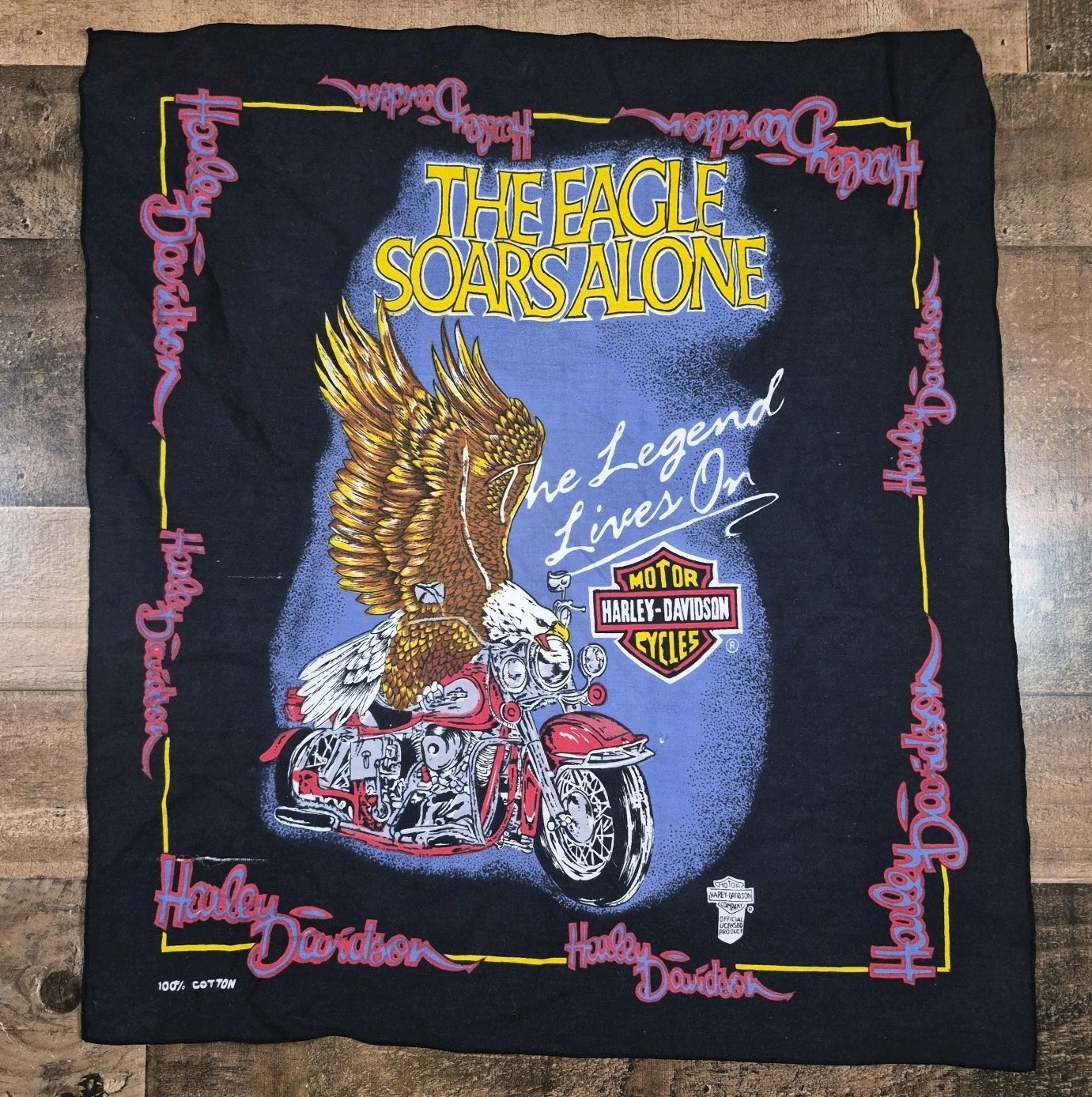 Vintage 1980s Harley Davidson Bandana Scarf Handkerchief “The Eagle Soars Alone”