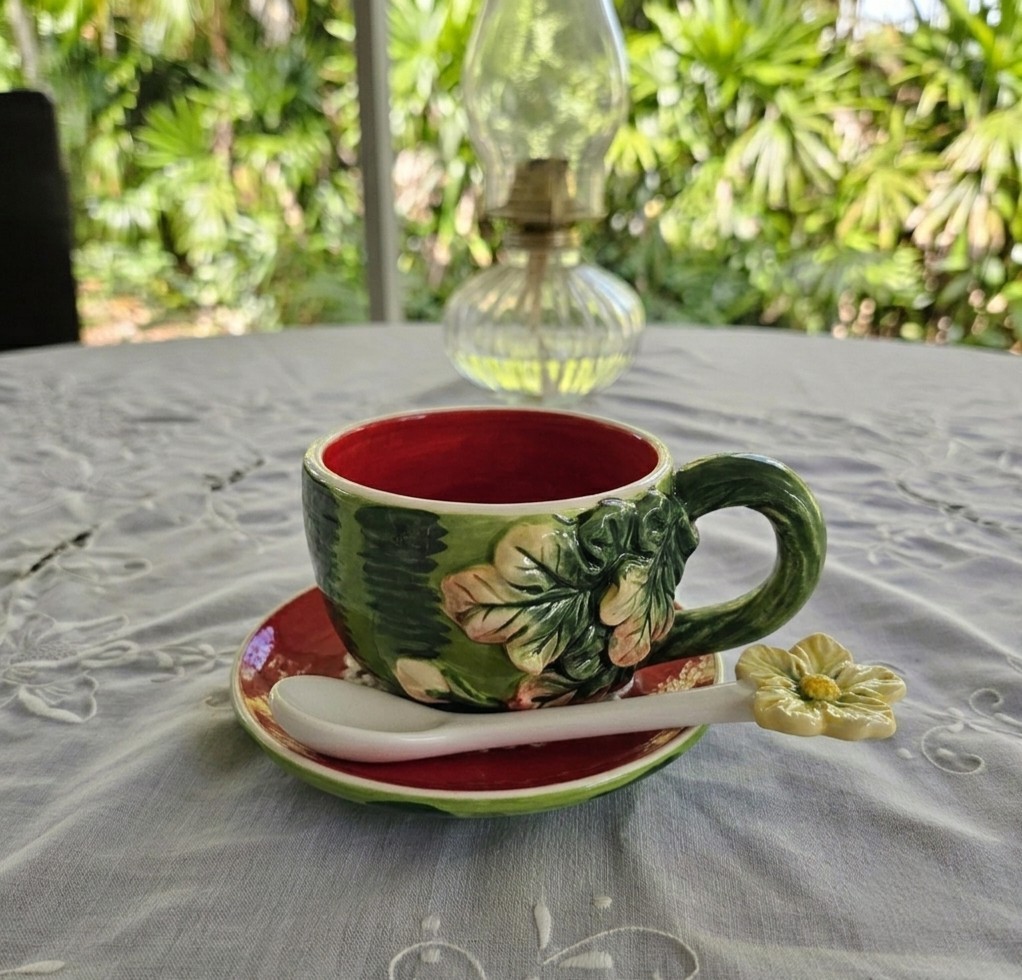 New CornerRuby ‘Taste of Fruits’ Sculpted Watermelon Teacup & Saucer Set NIB
