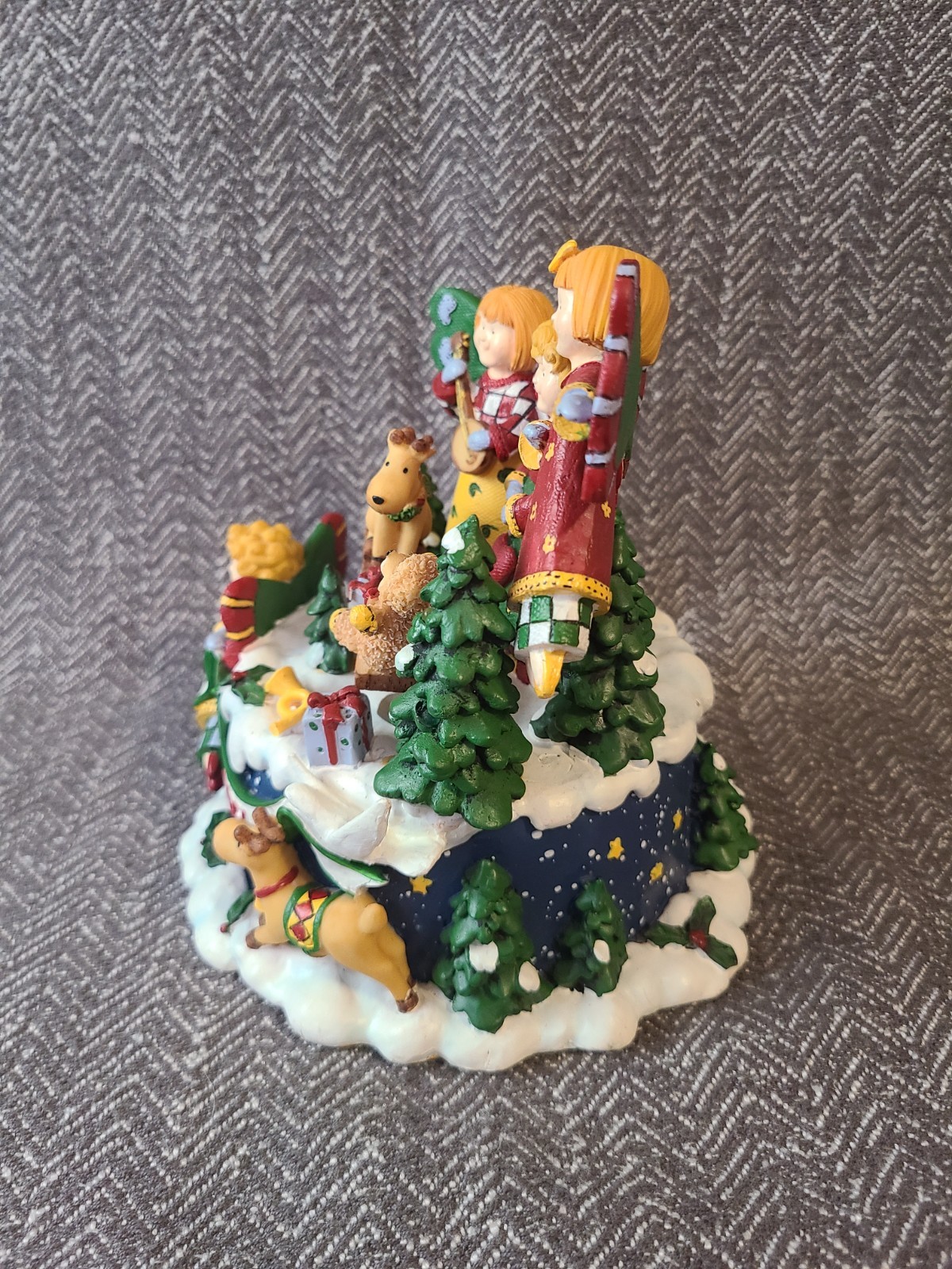 Vintage Studio Nova Christmas Patchwork Angel Music Box with lights and movement