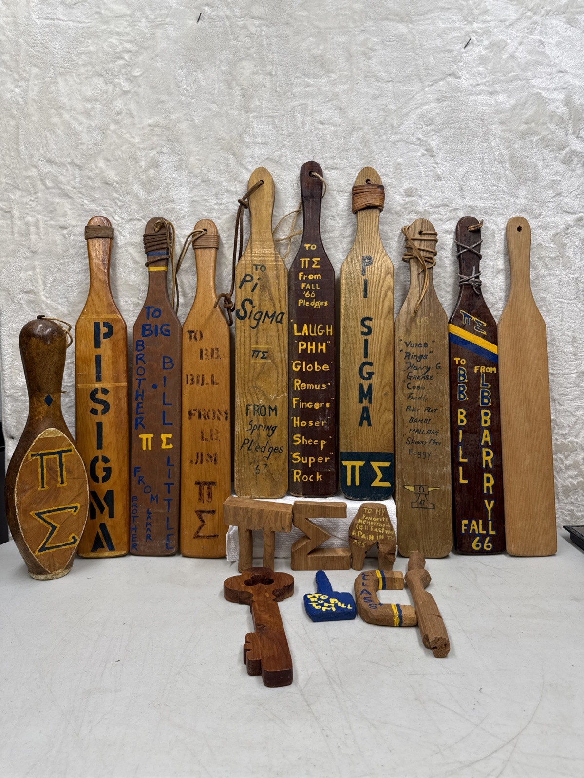 Lot of 10 Vintage Pi Sigma TT E Fraternity Sorority Wood Paddles Handmade