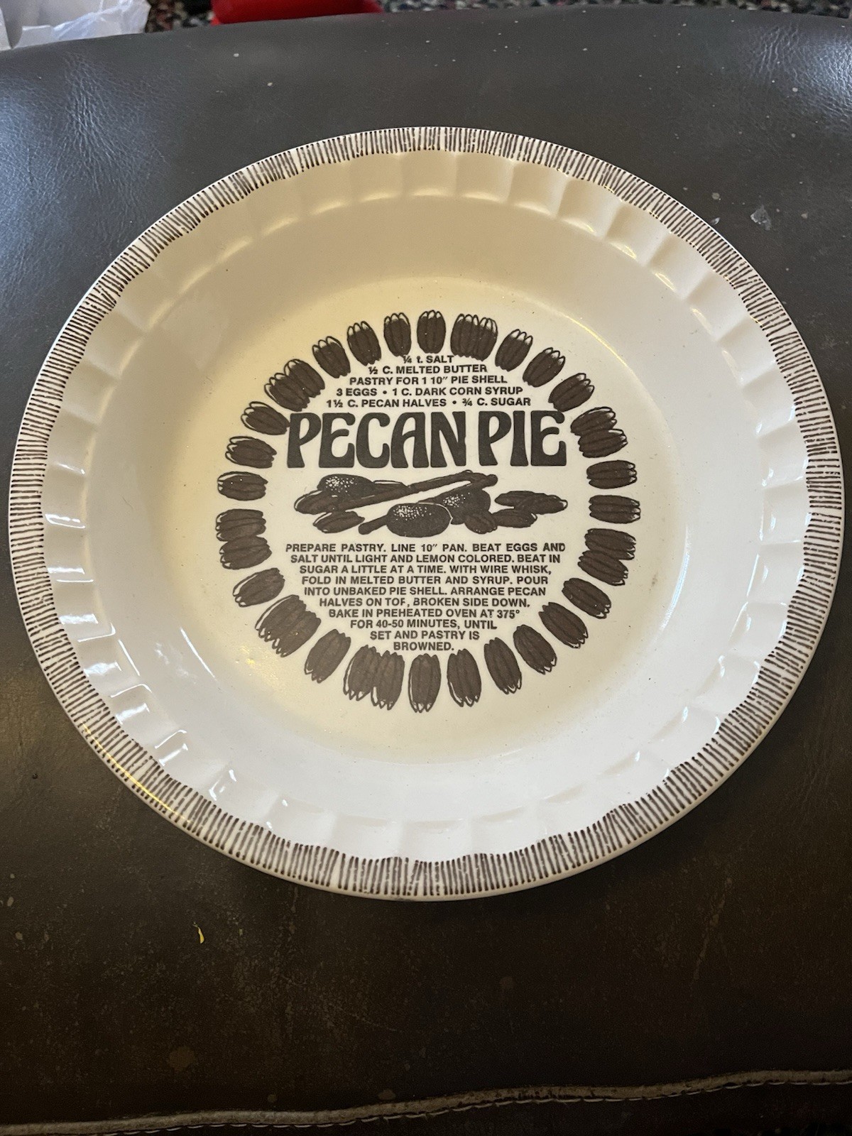 Vintage Royal China By Jeannette Deep Dish Pecan Pie Plate with Recipe 11″ round