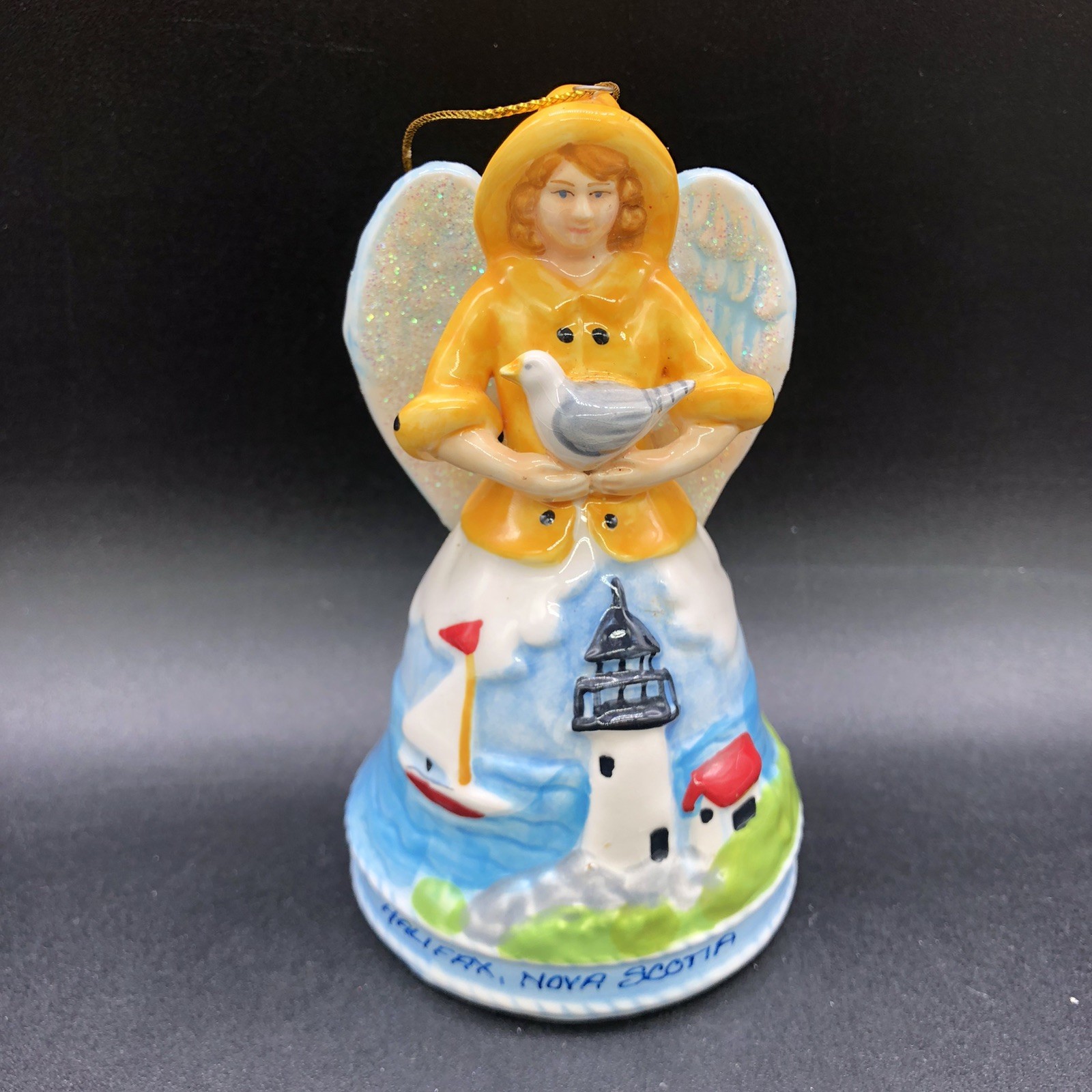 Fisherman Angel Lighthouse Bell Rain Slicker Ceramic Halifax Nova Scotia 4″