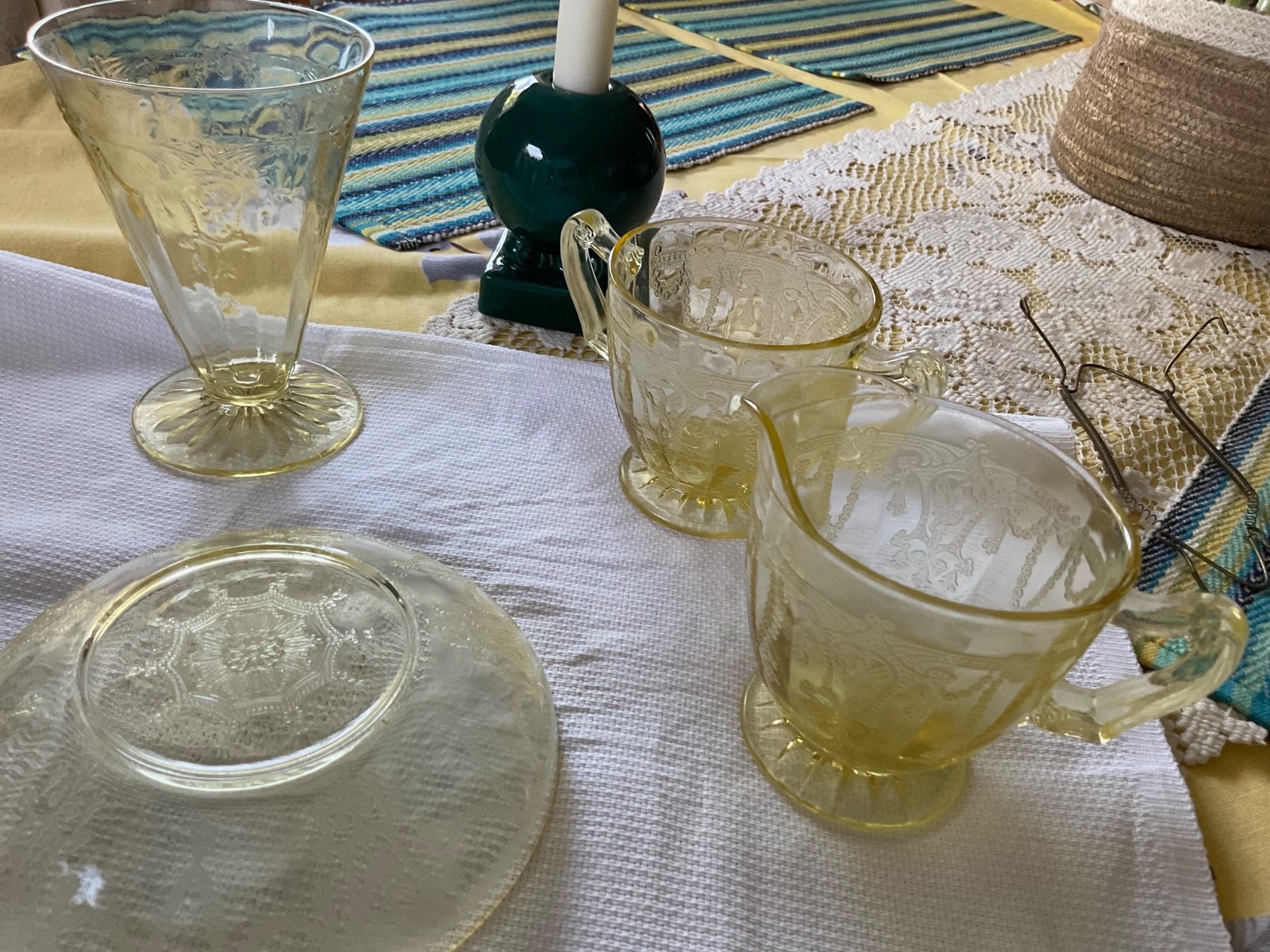cameo ballerina depression glass yellow All 3 pieces