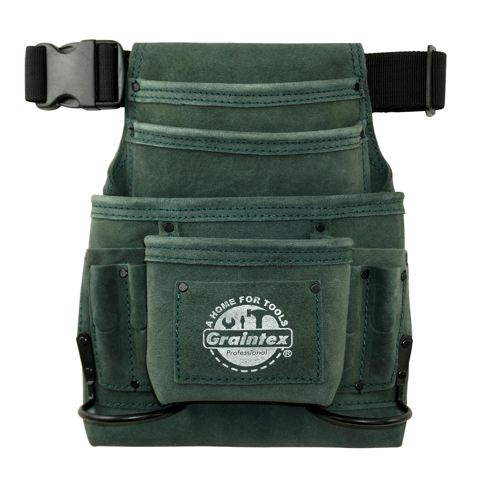 Graintex SS2450 10 Pocket Suede Leather Tool Pouch with Belt, Hunter Green