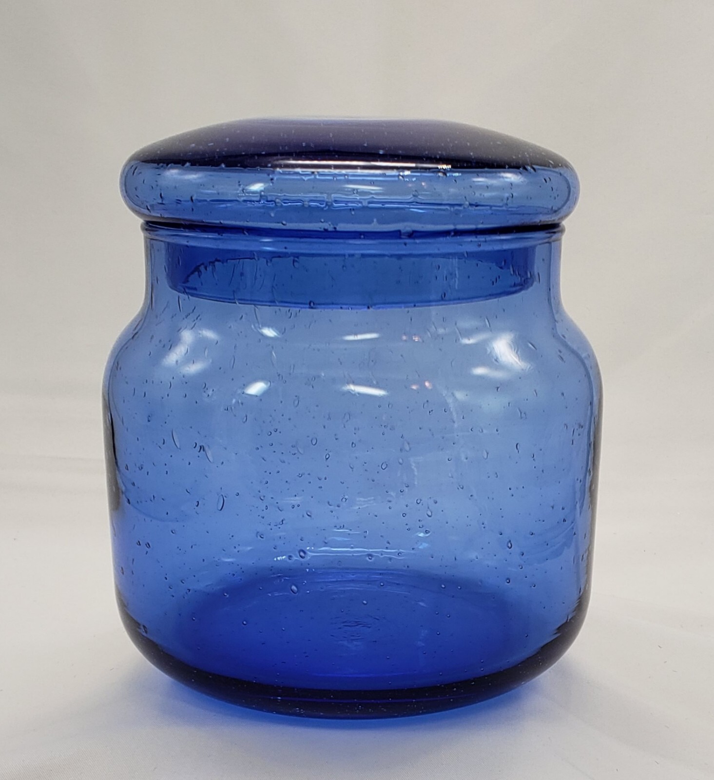 Blue Glass Jar w/ Lid Apothecary Sky Blue Glass with Bubbles Handmade 6 inches