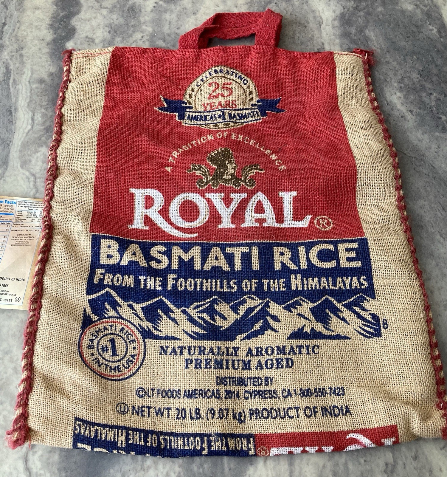 NWT – Royal Basmati Rice Burlap Sack Bag With Zipper And Handles, Empty