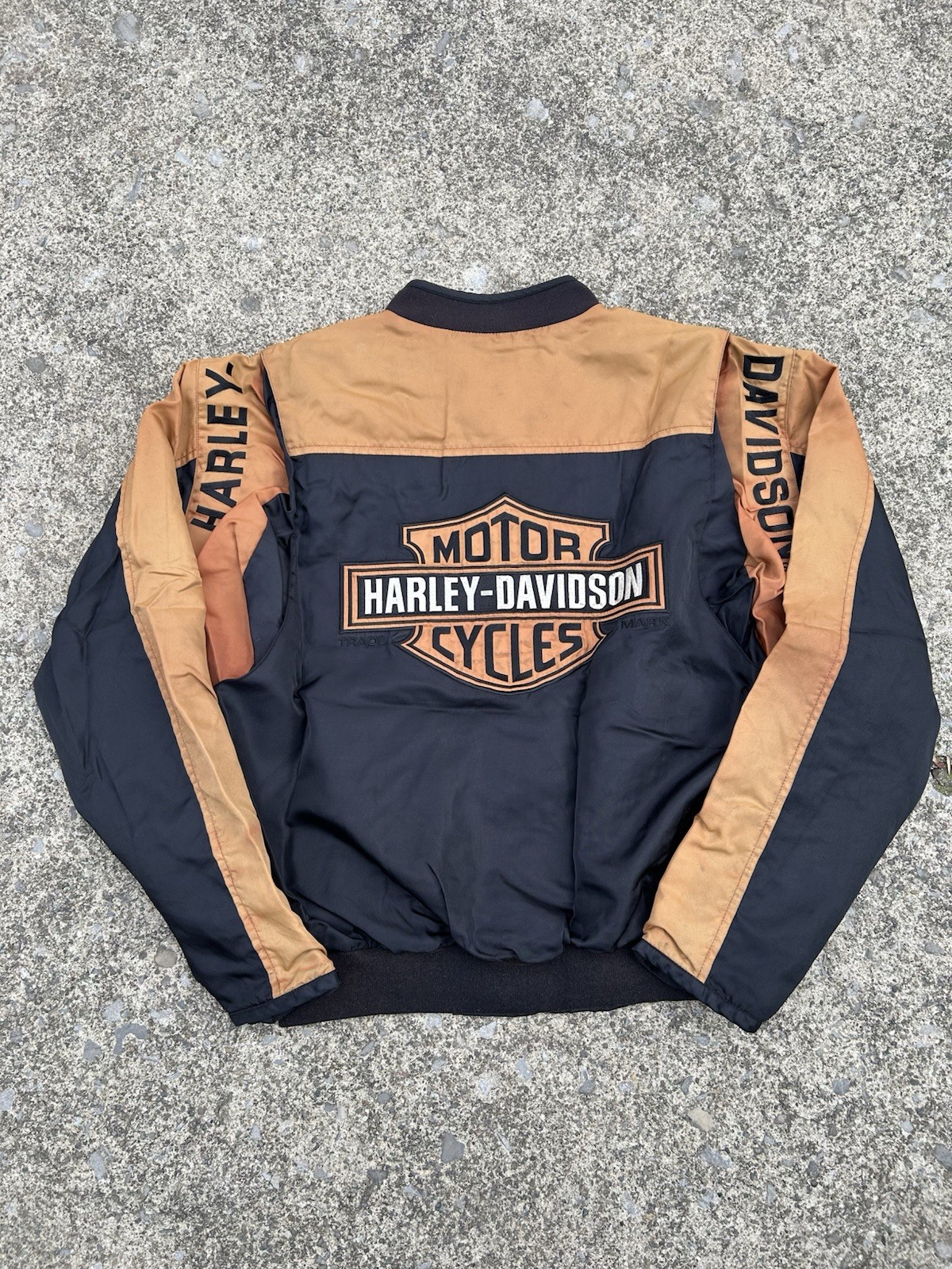 Vintage Harley-Davidson Motorcycles Jacket Black Tan Nylon Polyester medium