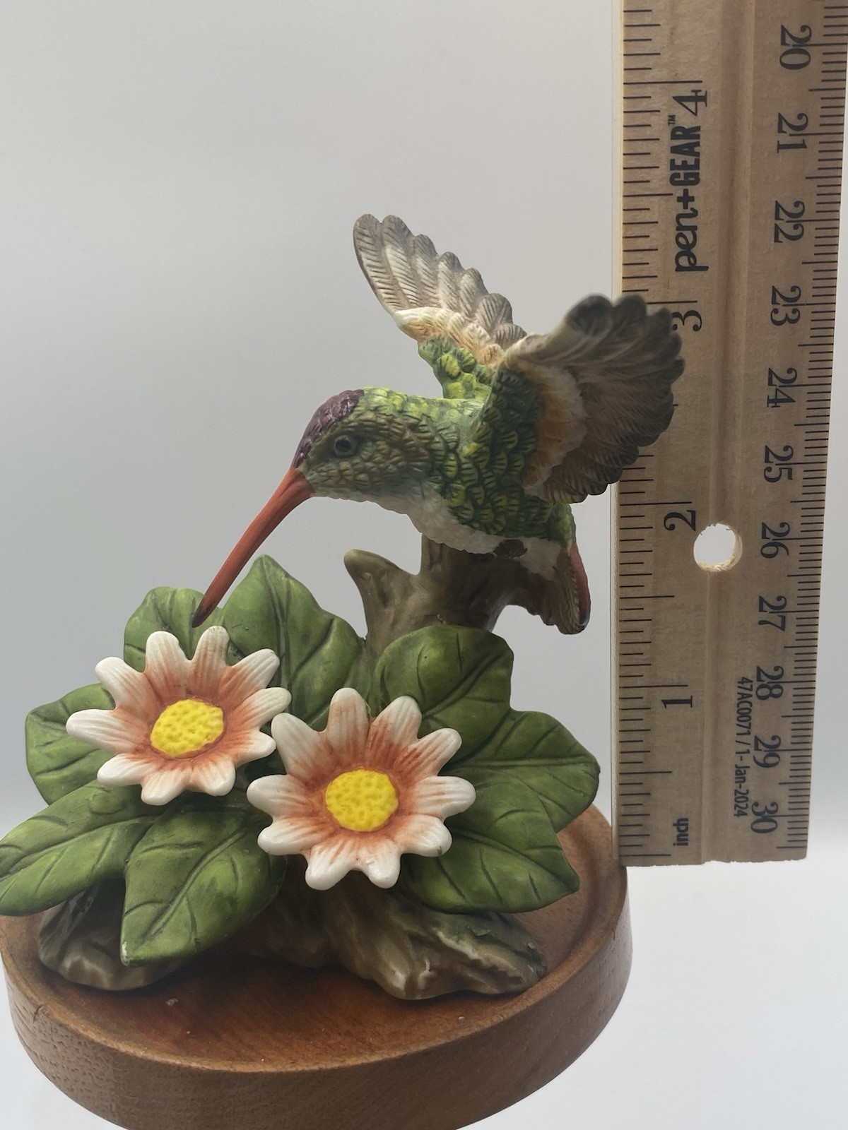 Porcelain Hummingbird In Flight Feeding On Flowers Figurine Nature Bird Watching