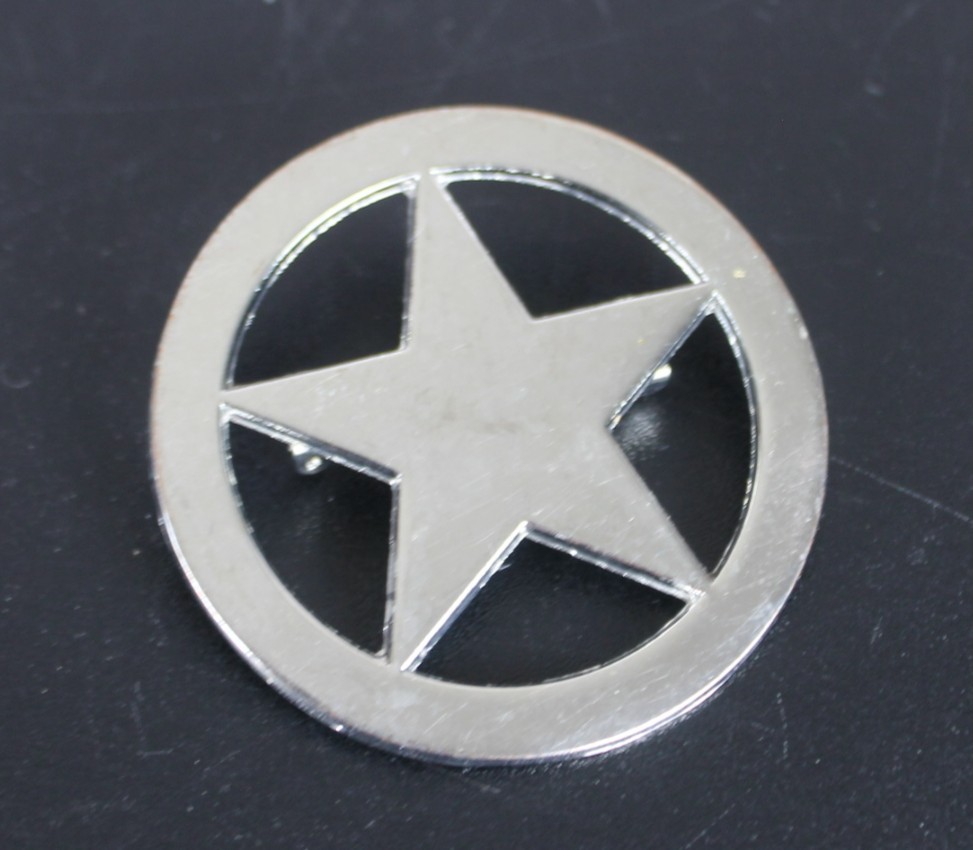 Silver Star in Circle Pin Badge Costume Sheriff Deputy Military Western Style