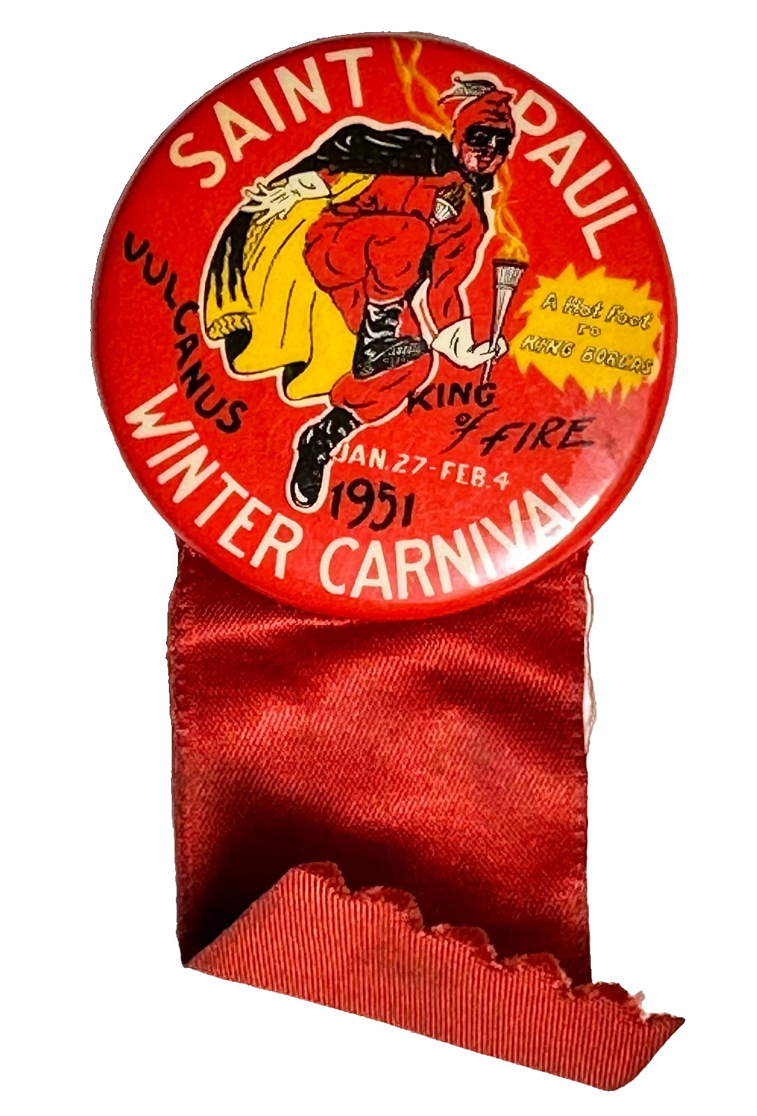 1951 St Paul Winter Carnival Vulcanus King of Fire 1.75″ Celluloid Pinback