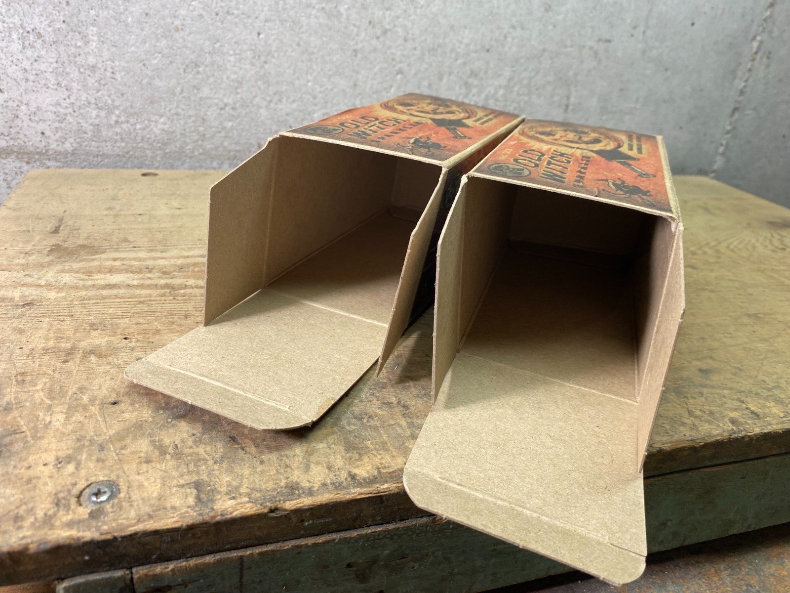 2 Card Boxes Old Witch Sparklers Empty Halloween Broom Witch
