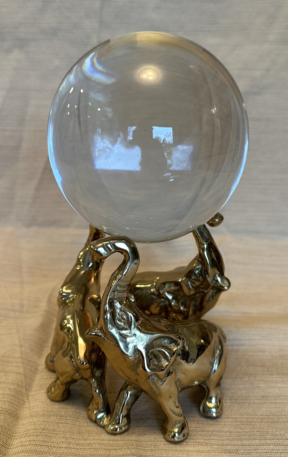 Decorative Crafts Inc Glass Paperweight Ball W/Elephant Solid Brass Stand