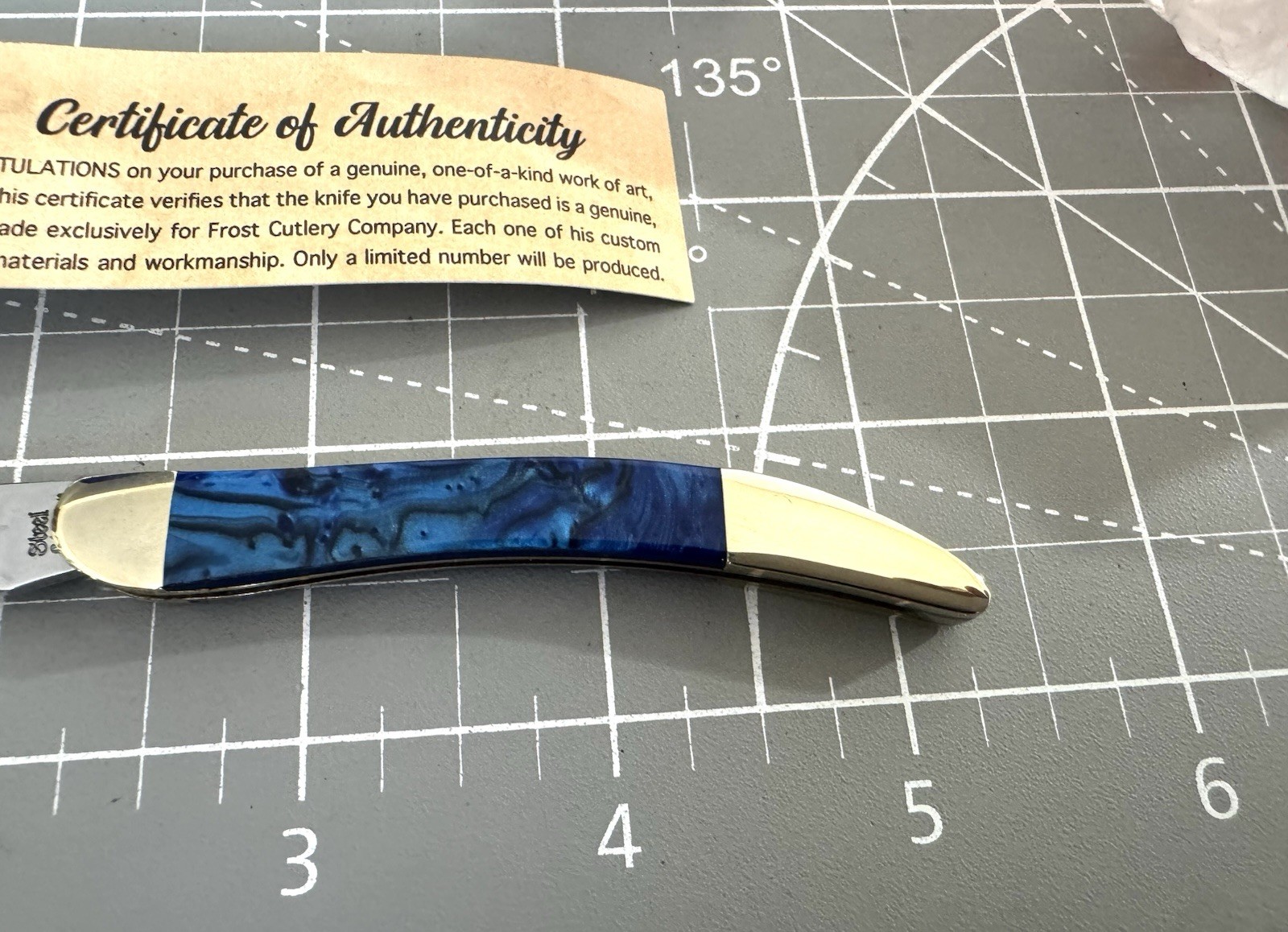 MICHAEL PRATER SW-109MP/BV Blue Velvet Swirl Resin Handle Toothpick Knife NIB