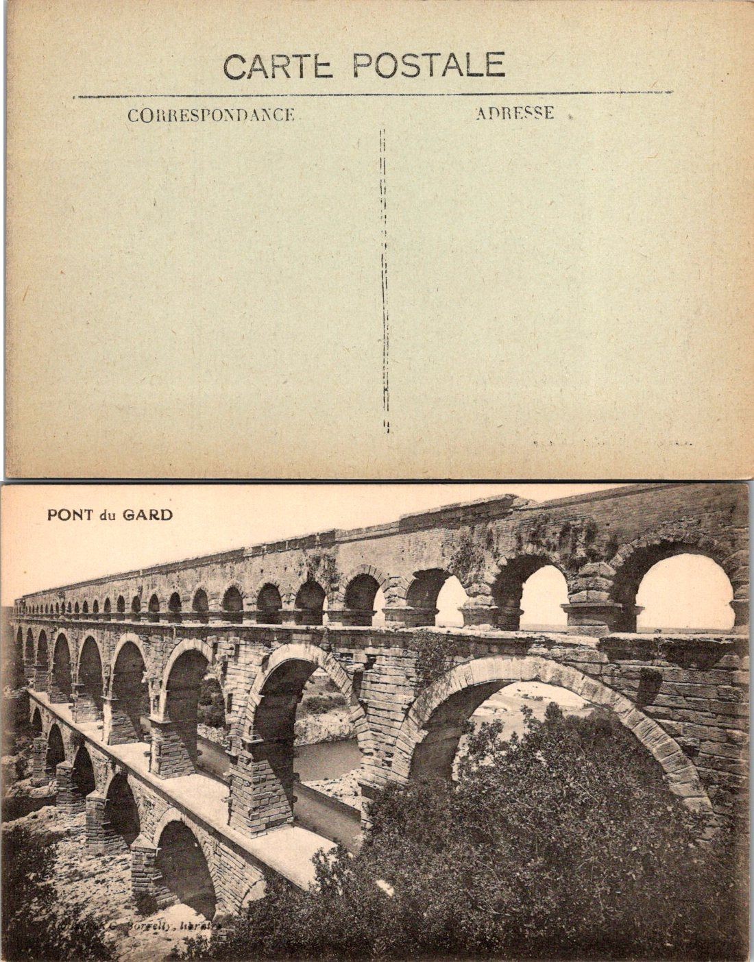 Pont du Gard France Vintage Postcard Unposted Antique Roman Aqueduct Bridge B/W