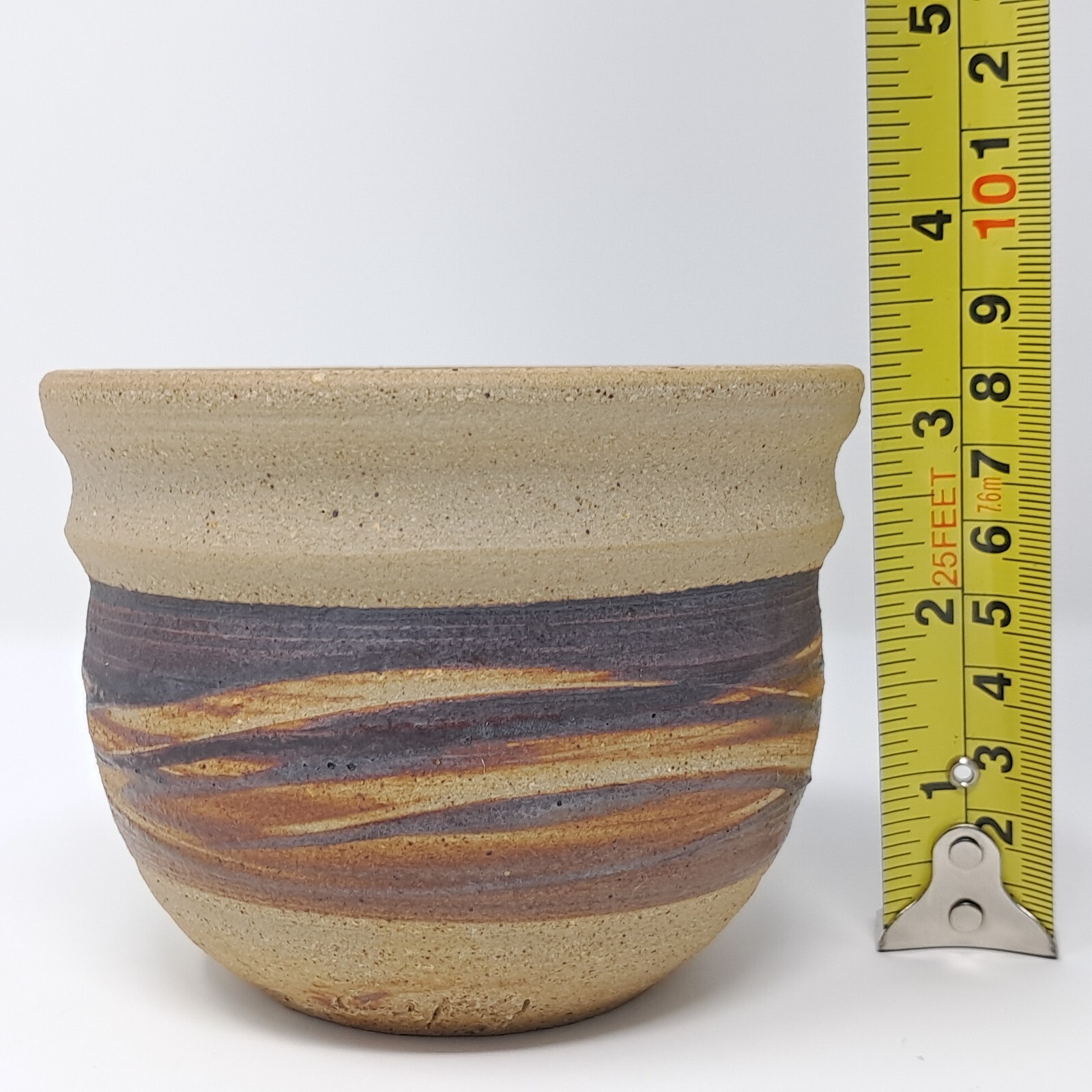 Clay Vase Native American style Gray w/ Purple & Brown Stripes succulent planter