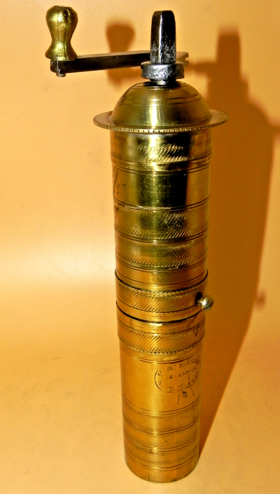 Traditional Handmade Turkish Brass Engraved Pepper Mill Grinder.