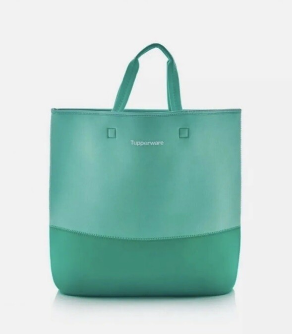 Tupperware 100% Neoprene 2 Tone Green Beach Tote Bag With Handles New