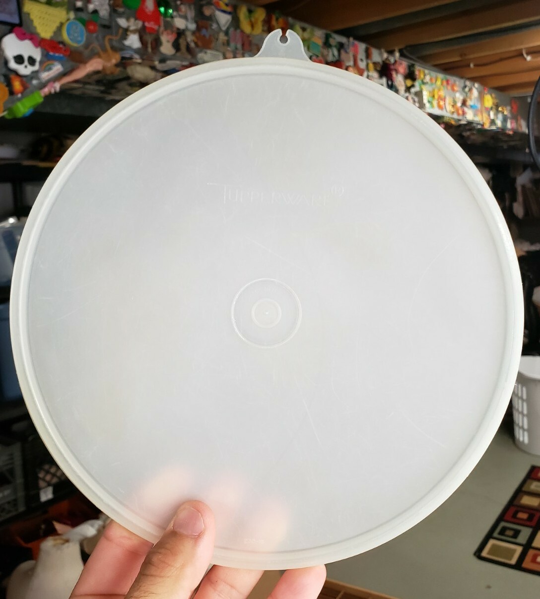 Vintage REPLACEMENT Tupperware Round W Tab Sheer Snap Seal Lid #1203 9 1/2″ diam