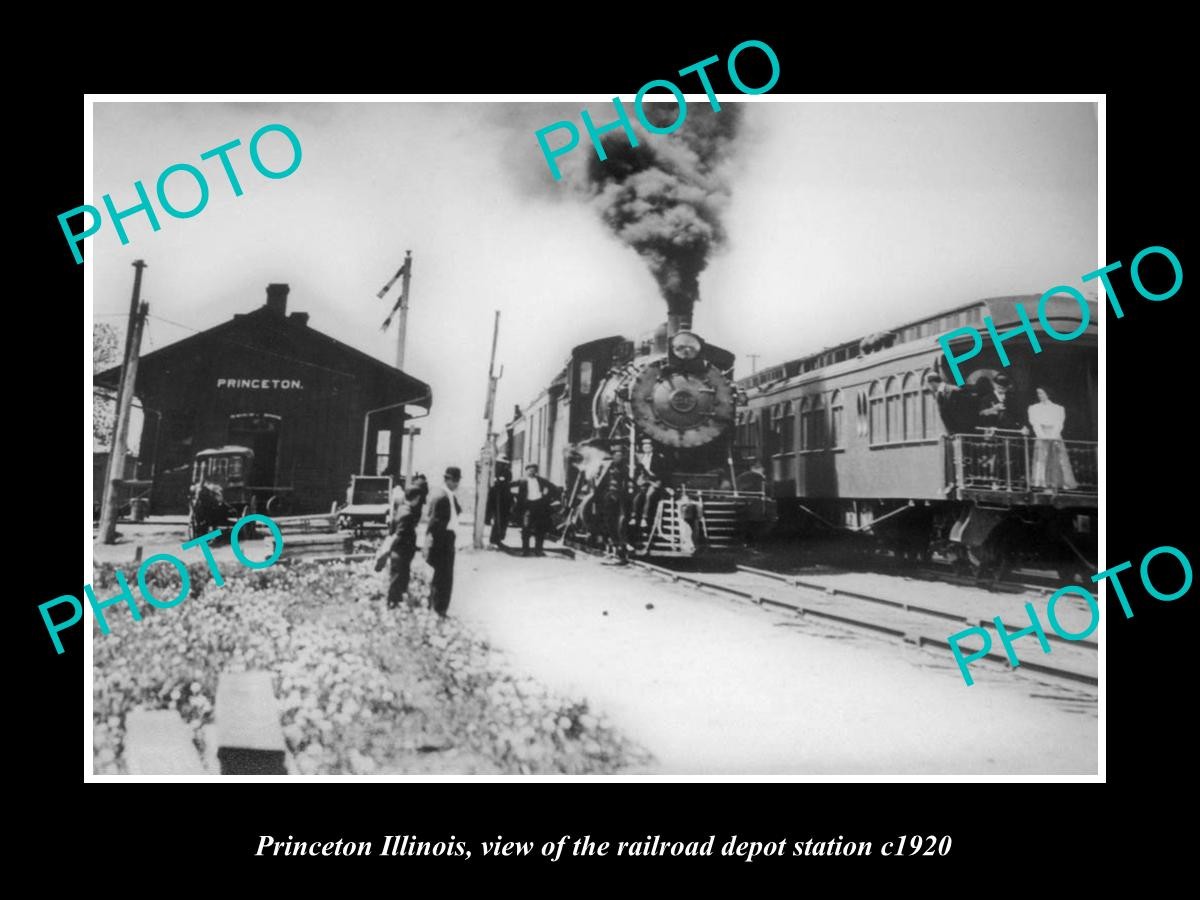 OLD POSTCARD SIZE PHOTO OF PRINCETON ILLINOIS THE RAILROAD DEPOT STATION c1920