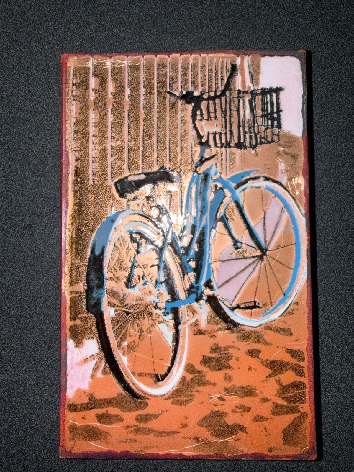 Houston Llew Spiritile #340 “Joyride” 2021 Glass on Copper Art Tile Bicycle