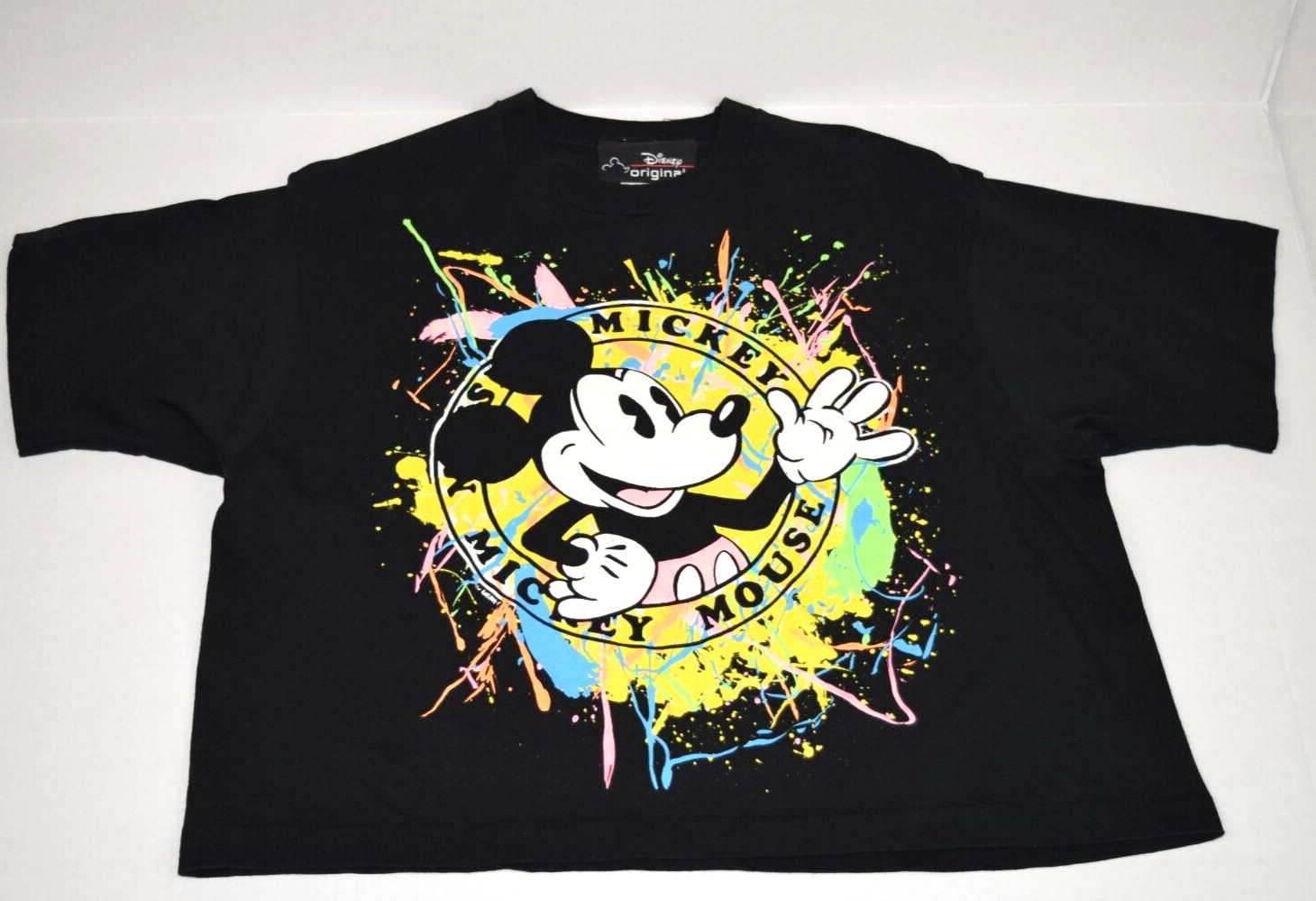 Vintage Mickey Mouse T-Shirt One Size 90s Large Paint Splatter Graphic Tee