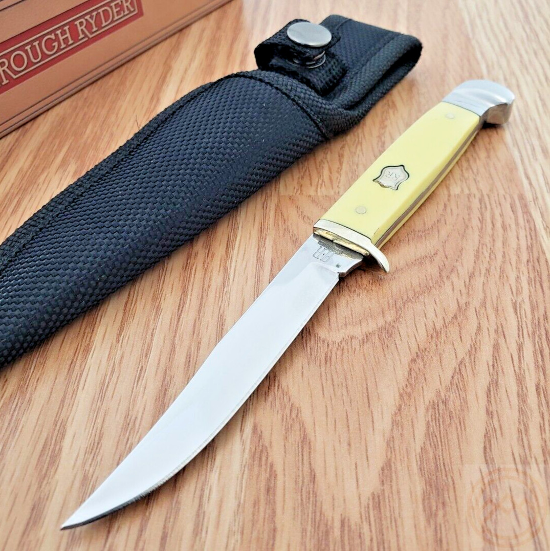 Rough Ryder Small Hunter Fixed Knife 3.13″ 440 Steel Blade Yellow Delrin Handle
