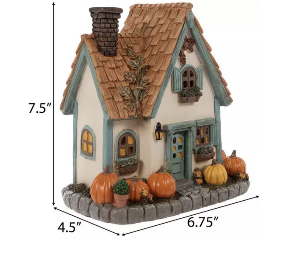 Hobby Lobby Cozy Fall Cottage Light Up House Pumpkins Blue Trim 7.5in Tall