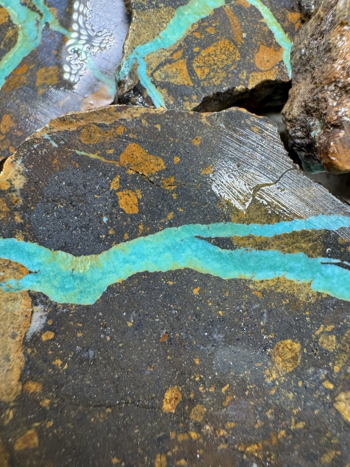 Stabilized Hubei Ribbon Rough , Super Unique , Blue , Yellow And Brown
