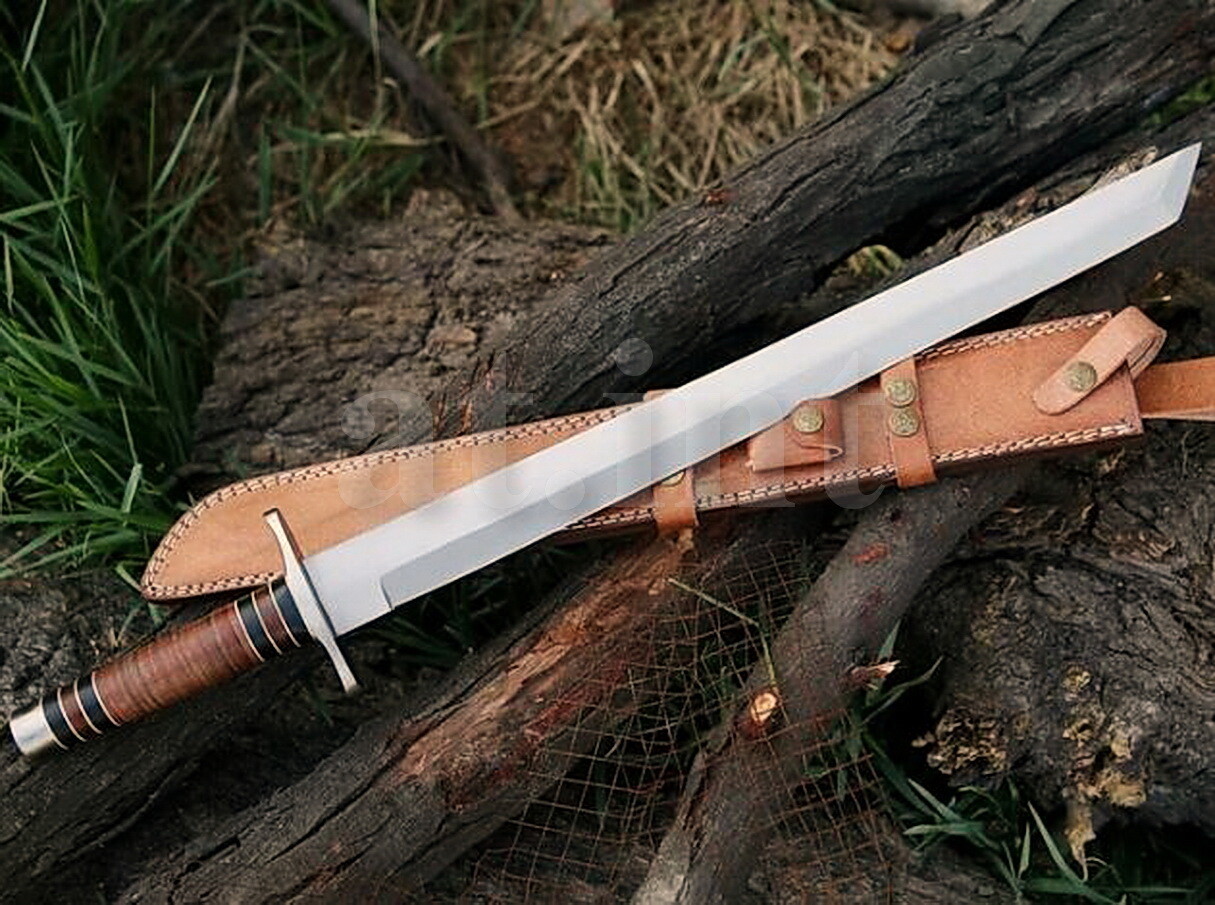 Handmade D2 Steel Single Edge Combat Hunting Viking Sword With Leather Handle