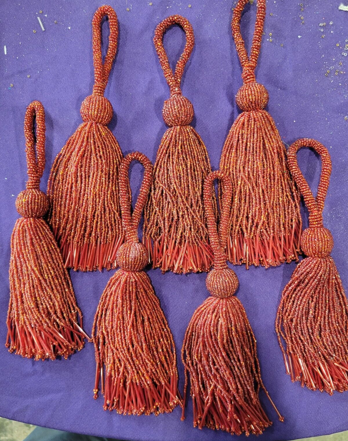 Vintage Beaded Red Tassel Ornaments Curtain Tie Back Napkin Decoration Bead