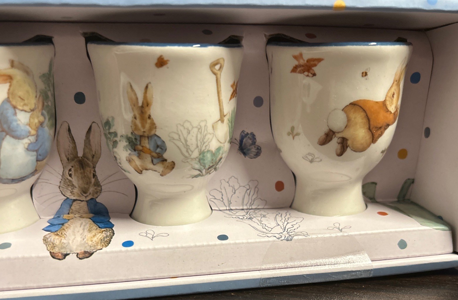 Beatrix Potter Assorted Peter Rabbit Ceramic Egg Cups Set of 4 Easter Decor NIB