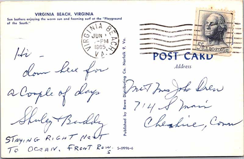 Postcard BEACH SCENE Virginia Beach Virginia VA j/27 AL6070