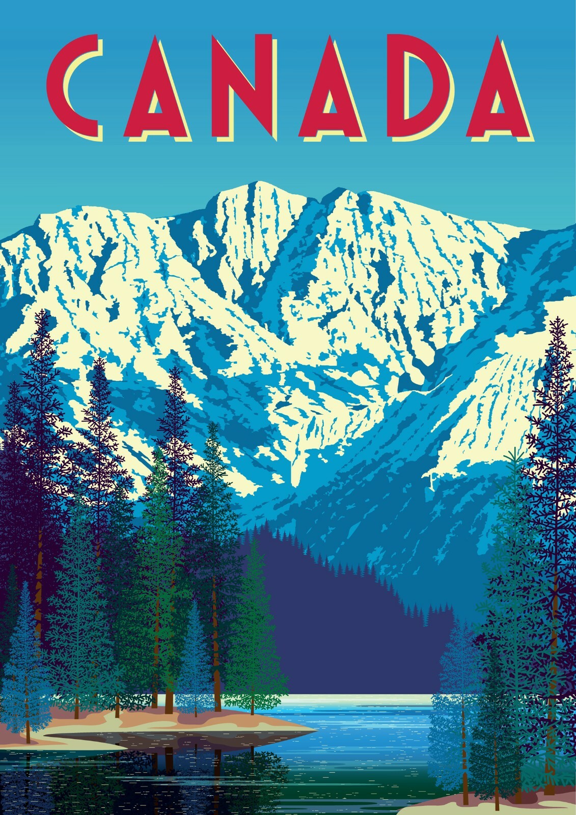 Canada Mountains Retro Travel Advertisement Art Poster Print. 10 x 13.5 inches