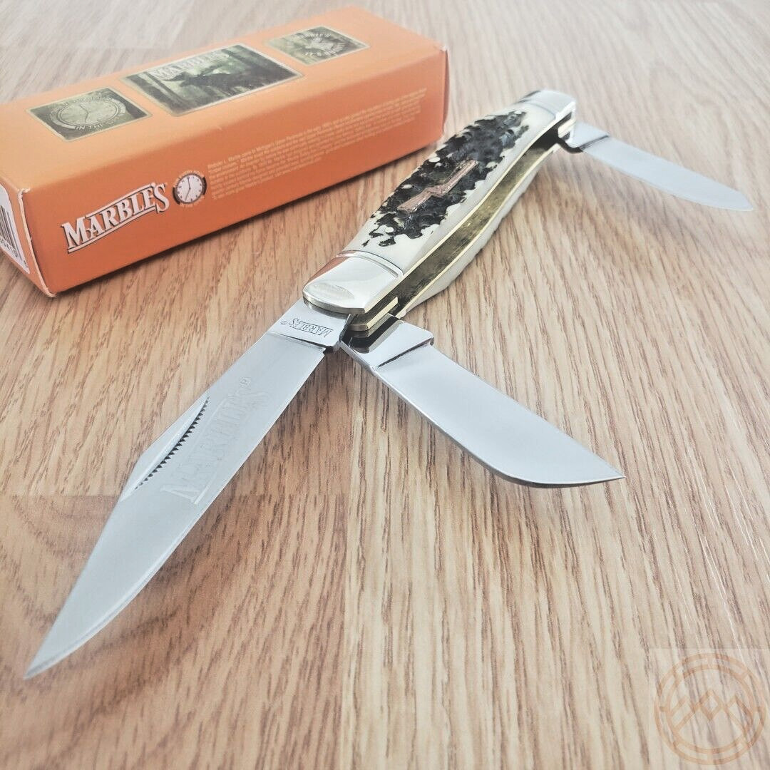 Marbles Large Stockman Pocket Knife Stainless Steel Blades Imitation Stag Handle