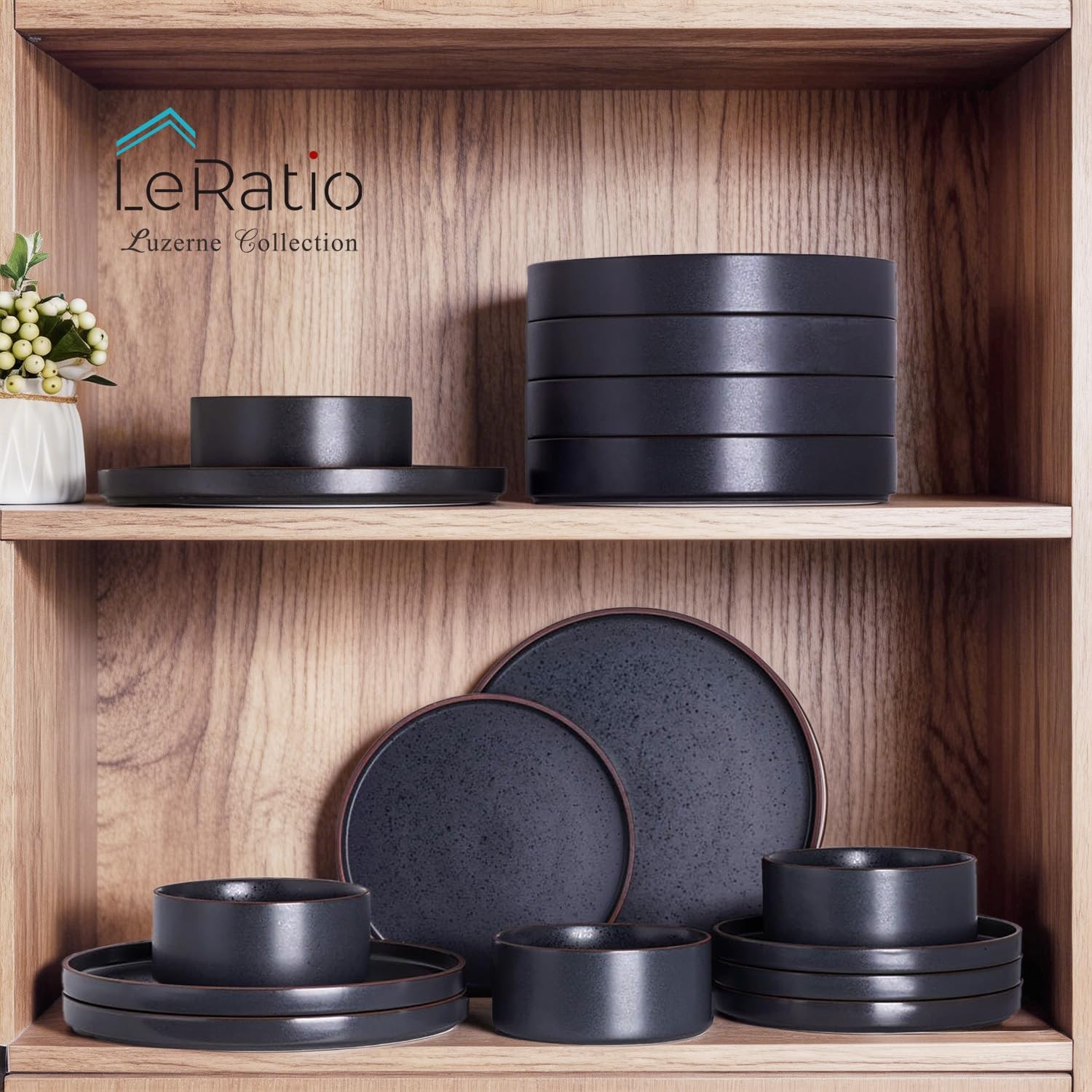 Leratio Ceramic Dinnerware Sets For 6 High Edge Stoneware Plates And Bowls Set