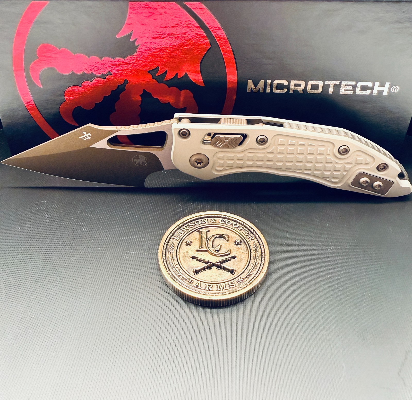 Microtech Knives Manual M-Stitch RAM LOK Champagne Gold Frag Aluminum Handles