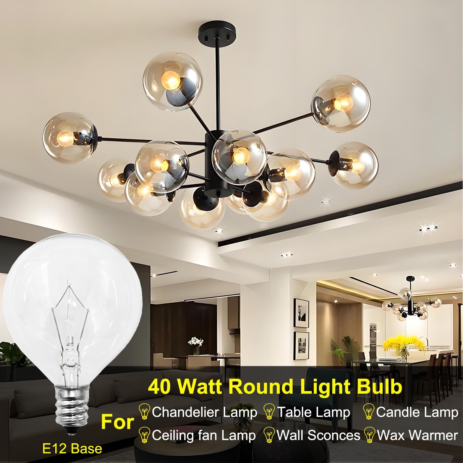 40 Watt E12 Candelabra Base 40 Light Bulb, 40w-warm White
