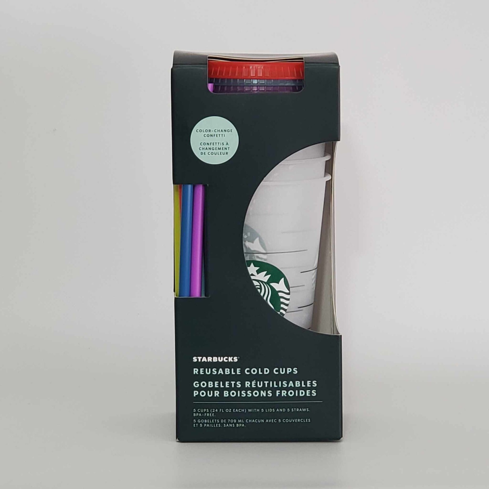 Starbucks Summer 2021 Color Changing 5 pack Confetti 24oz Cold Cups Reusable-NEW
