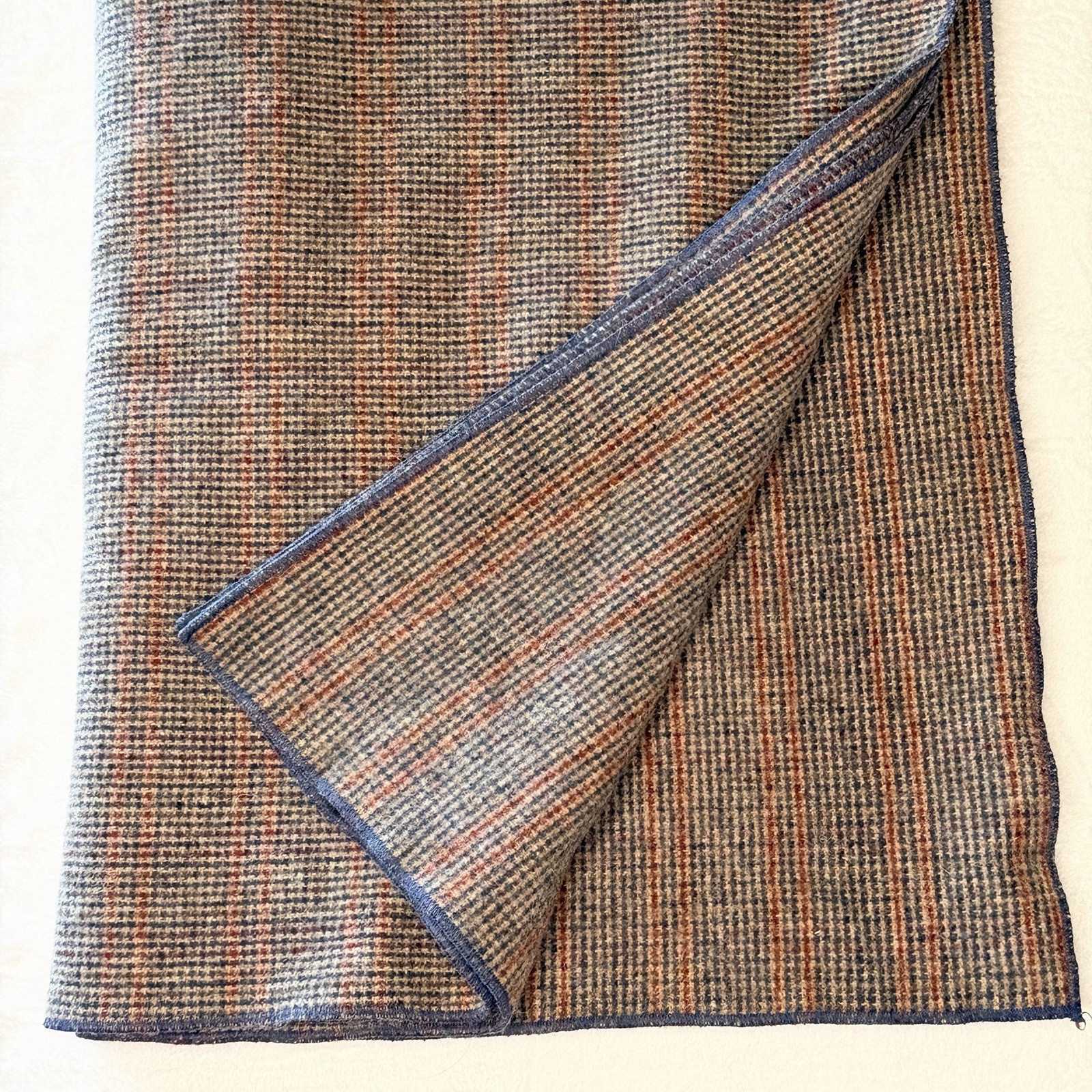 VTG Blue Brown Plaid Wool Blend Throw Blanket 57×75 Lightweight Cabin Lodge Cozy