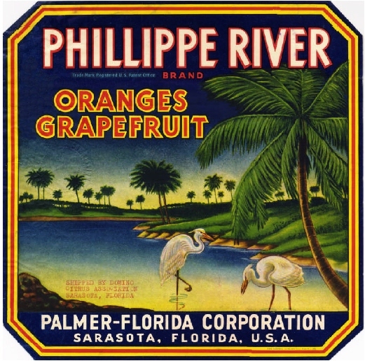 Sarasota Florida Phillippe River Orange Citrus Fruit Crate Label Art Print